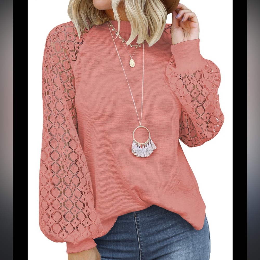 Rose pink (first photo is not the color) Lace Sleeve Top